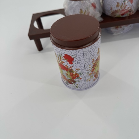 Vintage Floral Tin Canisters Retro Spice‎ Jars Set Of 4 Kitchen MCM Decor New - Picture 5 of 6